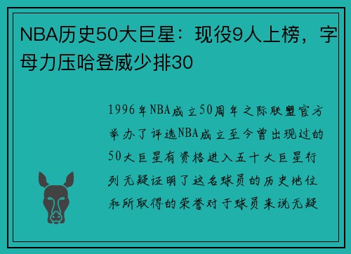 NBA历史50大巨星：现役9人上榜，字母力压哈登威少排30